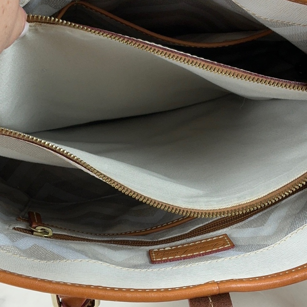 Dooney & Bourke Cream Canvas Tote with Brown Leather Trim and Matching Pouch - Picture 12 of 16